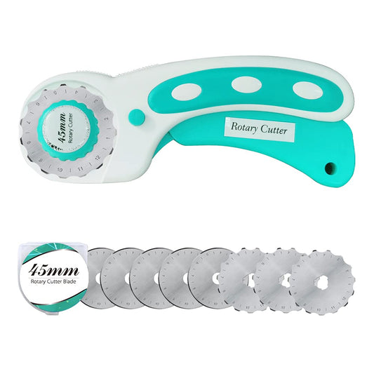 45mm Rotary Cutter with 7pcs Replacement Blades, Ergonomic Handle Rolling Cutter with Safety Lock for Fabric, Leather, paper, Crafting, sewing, Quilting, Perfect for Left & Right Hand(Black)