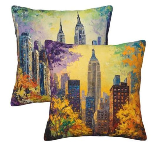 Guiteinyi New York City Throw Pillow Covers 18x18 Set of 2 Square Pillow Case for Home Decorative Sofa Couch Bedroom Living Room