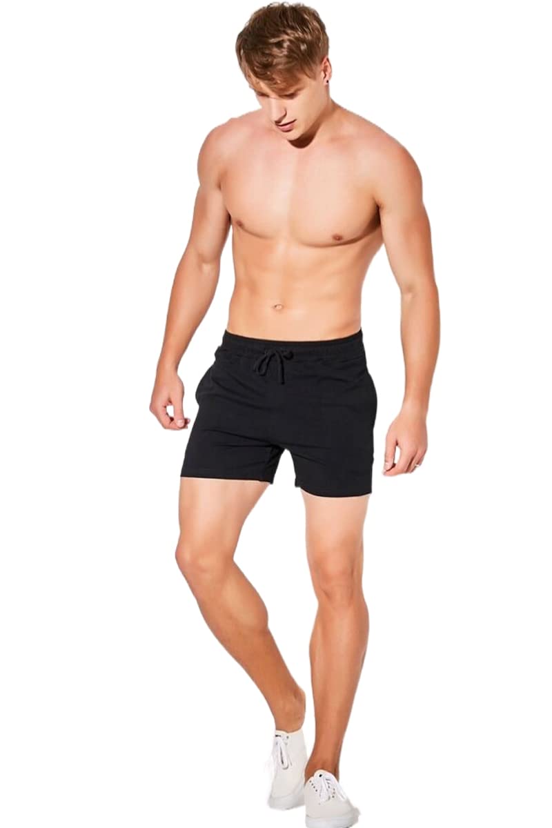 JackieLove Men's & Women's 3" Sweat Gym Running Workout Athletic Short Training Lounge Cotton Shorts Bottoms Black
