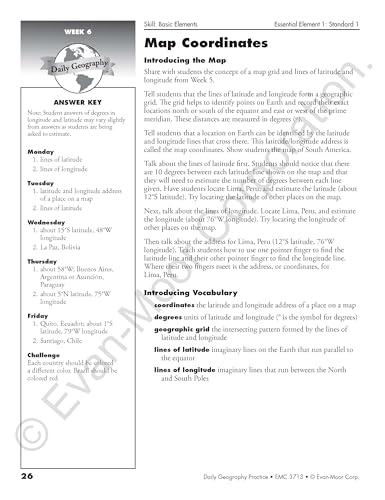 Evan-Moor Daily Geography Practice, Grade 4, Homeschooling and Classroom Resource Workbook, Reproducible Worksheets, Teaching Edition, Downloadable Maps, USA, World, Continents, Oceans, Countries