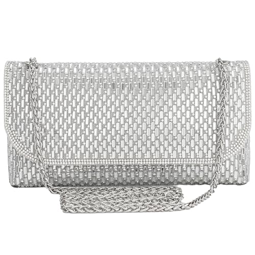 Coucoland Clutch Purses for Women, Formal Evening Bags with Glitter Rhinestones Party Shoulder Bag Wedding Cocktail Prom (Silver)