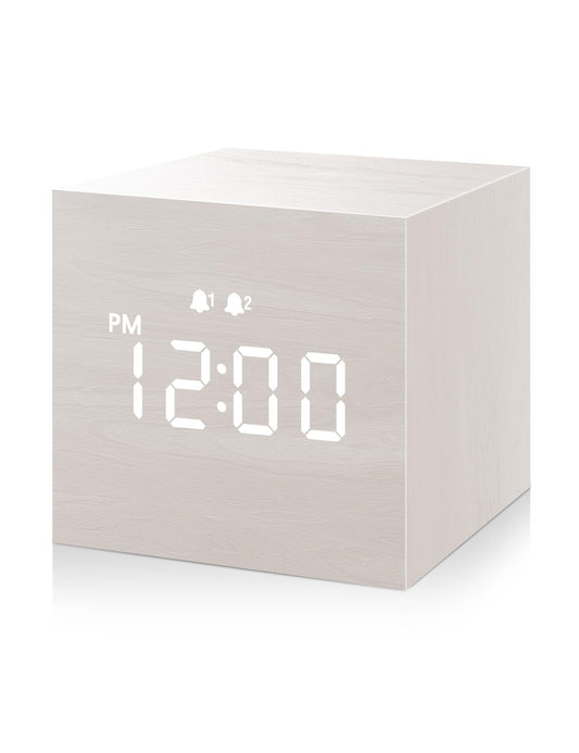 JALL Digital Alarm Clock, with Wooden Electronic LED Time Display, Dual Alarm, 2.5-inch Cubic Small Mini Wood Made Electric Clocks for Bedroom, Bedside, Desk, Black