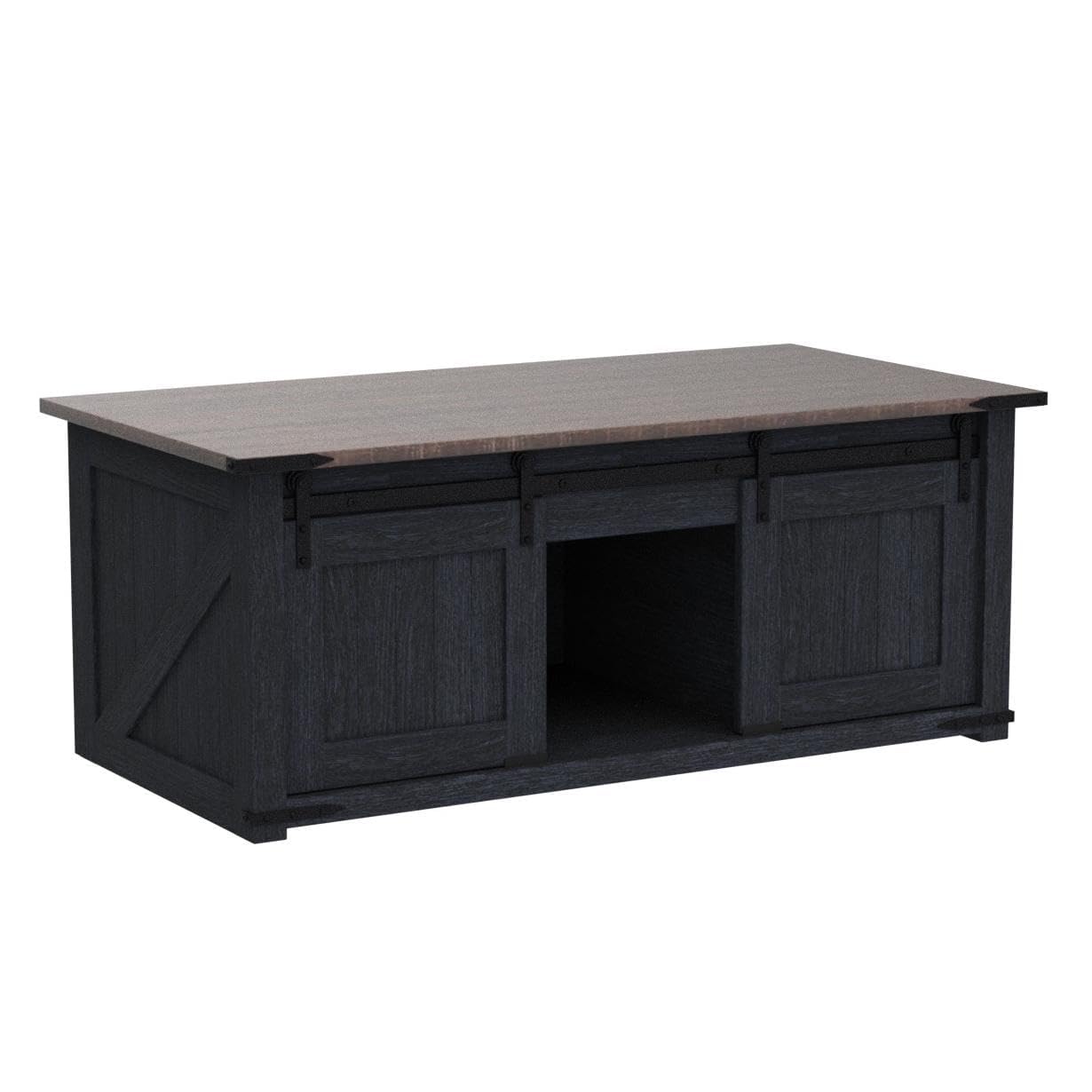 IFGET 48" Lift Top Coffee Table, Farmhouse Cocktai with Sliding Groove Barn Door, Rustic Wood Center Table w/Double Storage Spaces for Living Room, Dark Grey