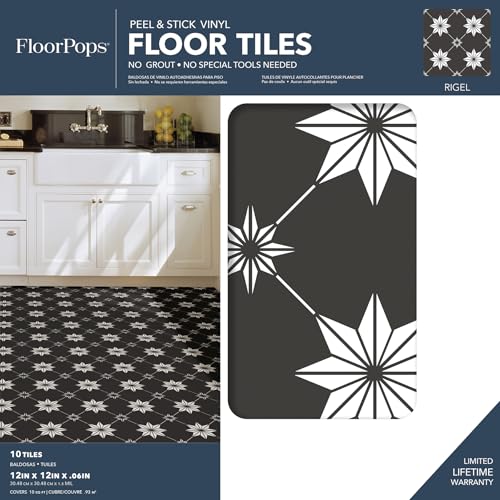 FloorPops Rigel Peel & Stick Floor Tiles, Black