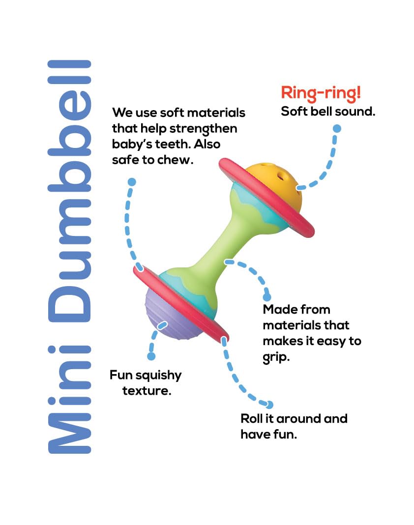 BaBeloved Mini Dumbbell Baby Teething Toys Multiple Sensory Montessori Durable Exercises Workout Soft Food-Grade Teethers for Babies Rattling Teething Relief, Chew Baby Toys 0-6 Months, BPA Free