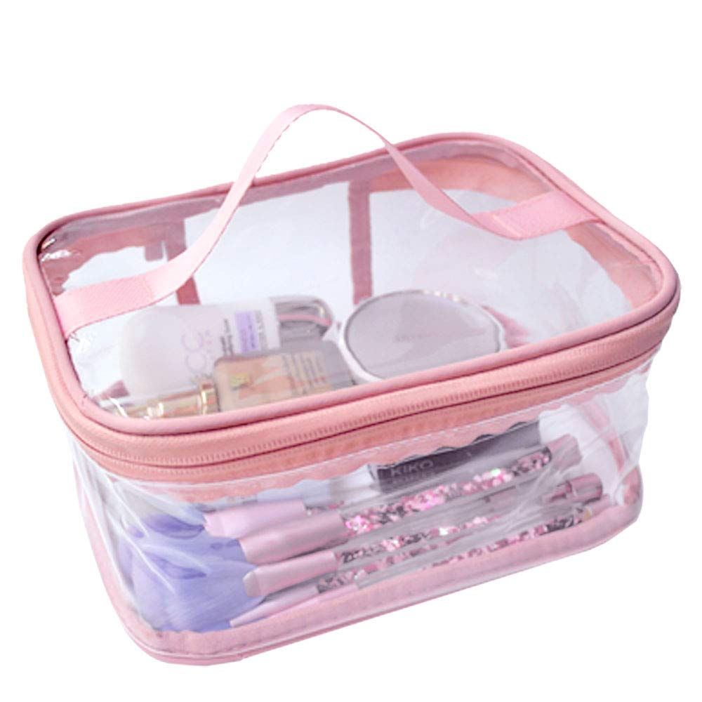 Toiletry Bag Makeup Cosmetic Clear Bag Portable Waterproof Transparent Travel Storage Pink