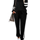 Aloodor Lounge Sets for Women Loungewear Set Casual Stripe Sleeve Tops Black XS