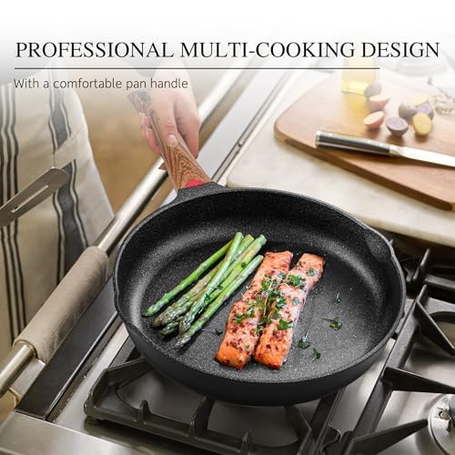 Vinchef Non Stick Frying Pan with Lid,9.5 Inch Anti Scratch Skillet Cast Aluminum Cookware, Induction Compatible Black