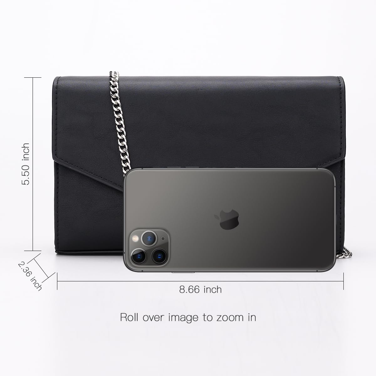 GM LIKKIE Clutch Purse for Women, Evening Envelope Clutch Bag, Crossbody Foldover PU Leather Shoulder Handbag (Black)