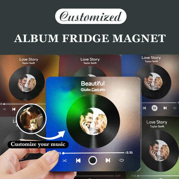Custom Music Fridge Magnet with Photo Personalized Music Refrigerator Magnets Plays Song Customized Anniversary Christmas Valentine's Day Gifts for BF GF