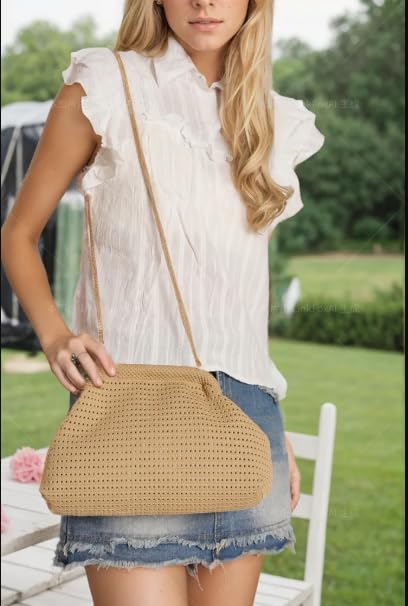 DIHKLCIO Summer Beach Woven Clutch Purses for Women 2025 Cloud Dumpling Pouch Purse Crossbody Bag Handbag Crochet Stripped yellow
