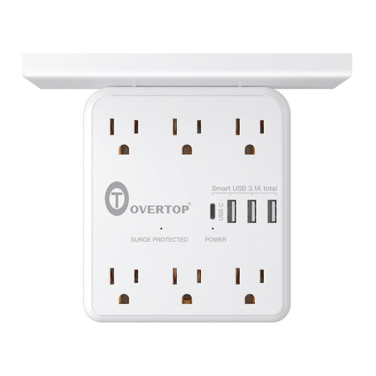 Overtop Power Charger with Shelf, Wall Outlet Extender Surge Protector with 6 AC Outlets, 4 USB Ports(1 USB C) Plug Expander Charger Shelf with Storage for Home, Dorm