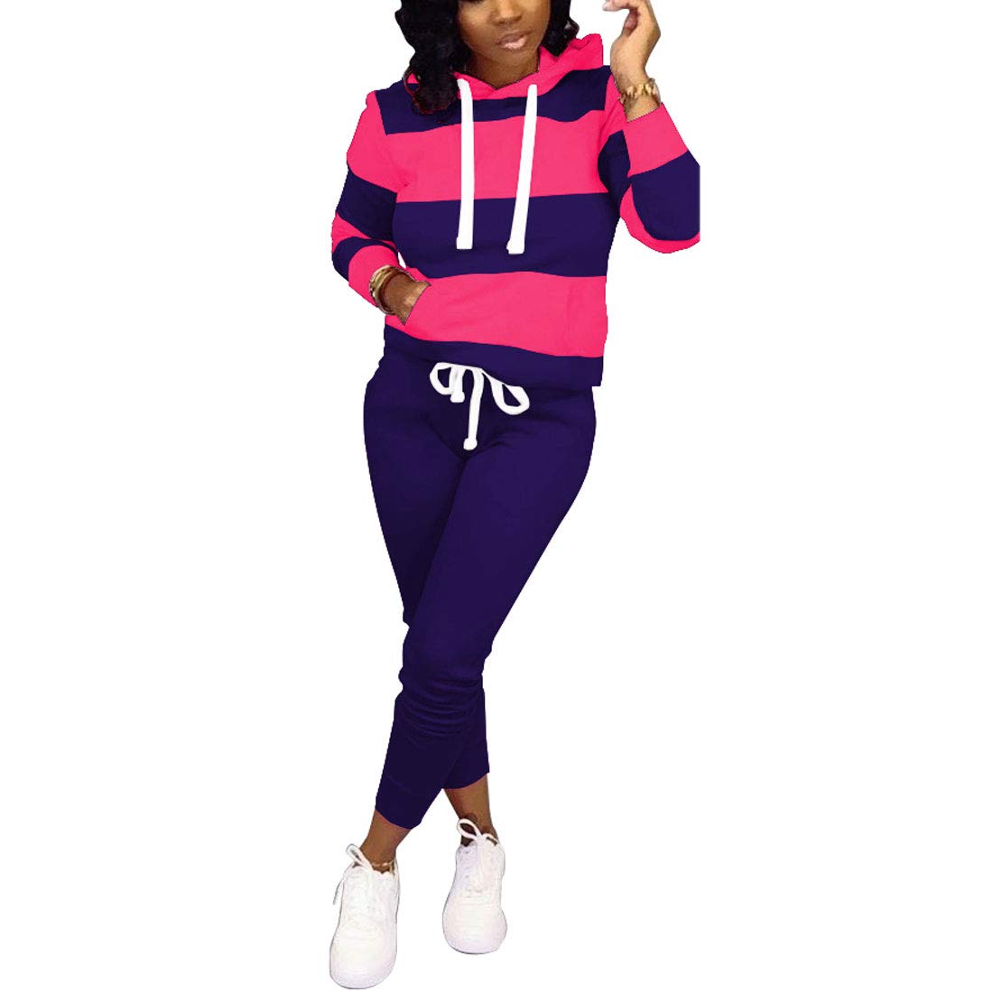 Nimsruc Women's Two Piece Outfits Jogging Suits Long Sleeve Workout Pants Sets Casual Tracksuit Rose Red XL