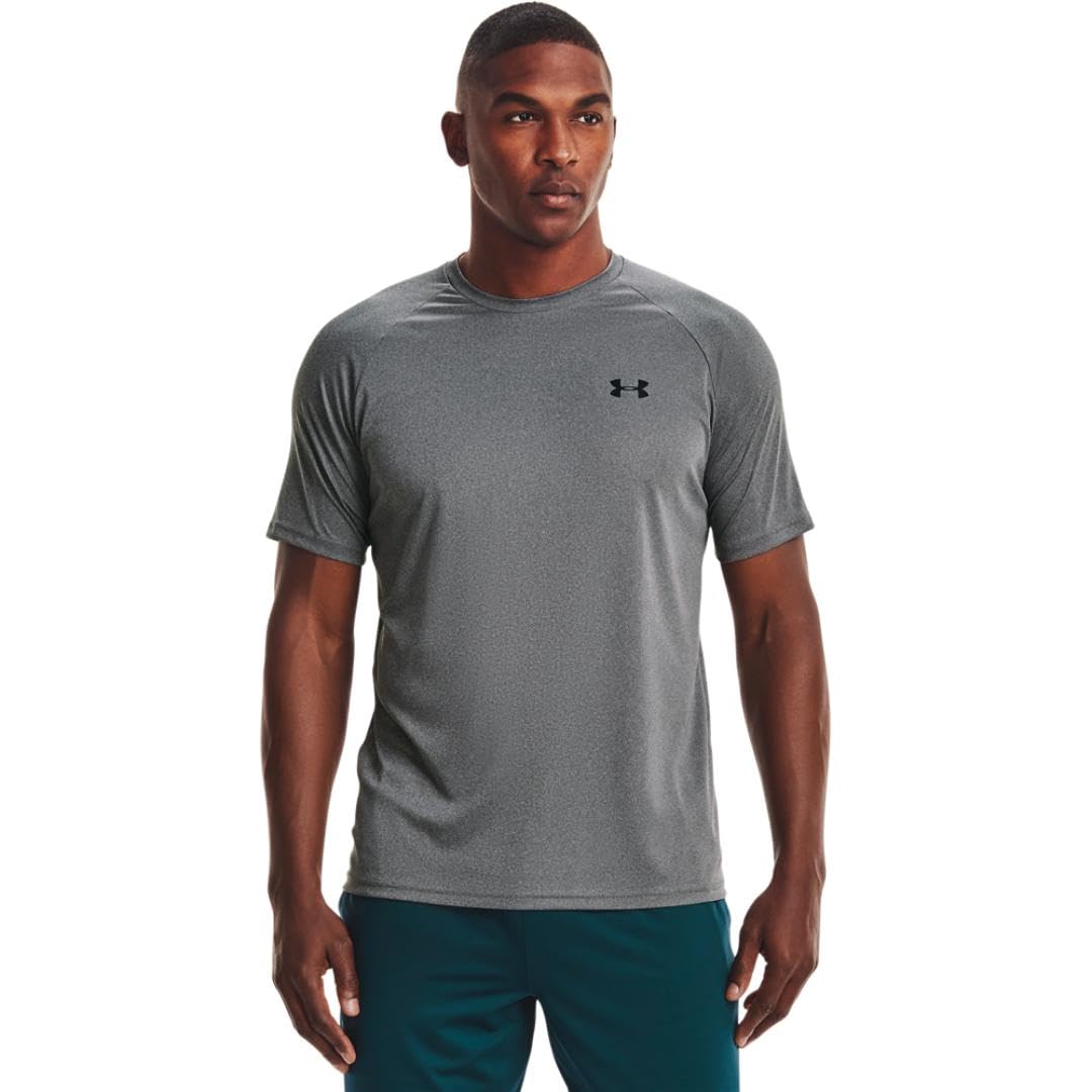 Under Armour Men's Velocity 2.0 Short Sleeve T Shirt, (012) Pitch Gray Light Heather / / Black, Medium