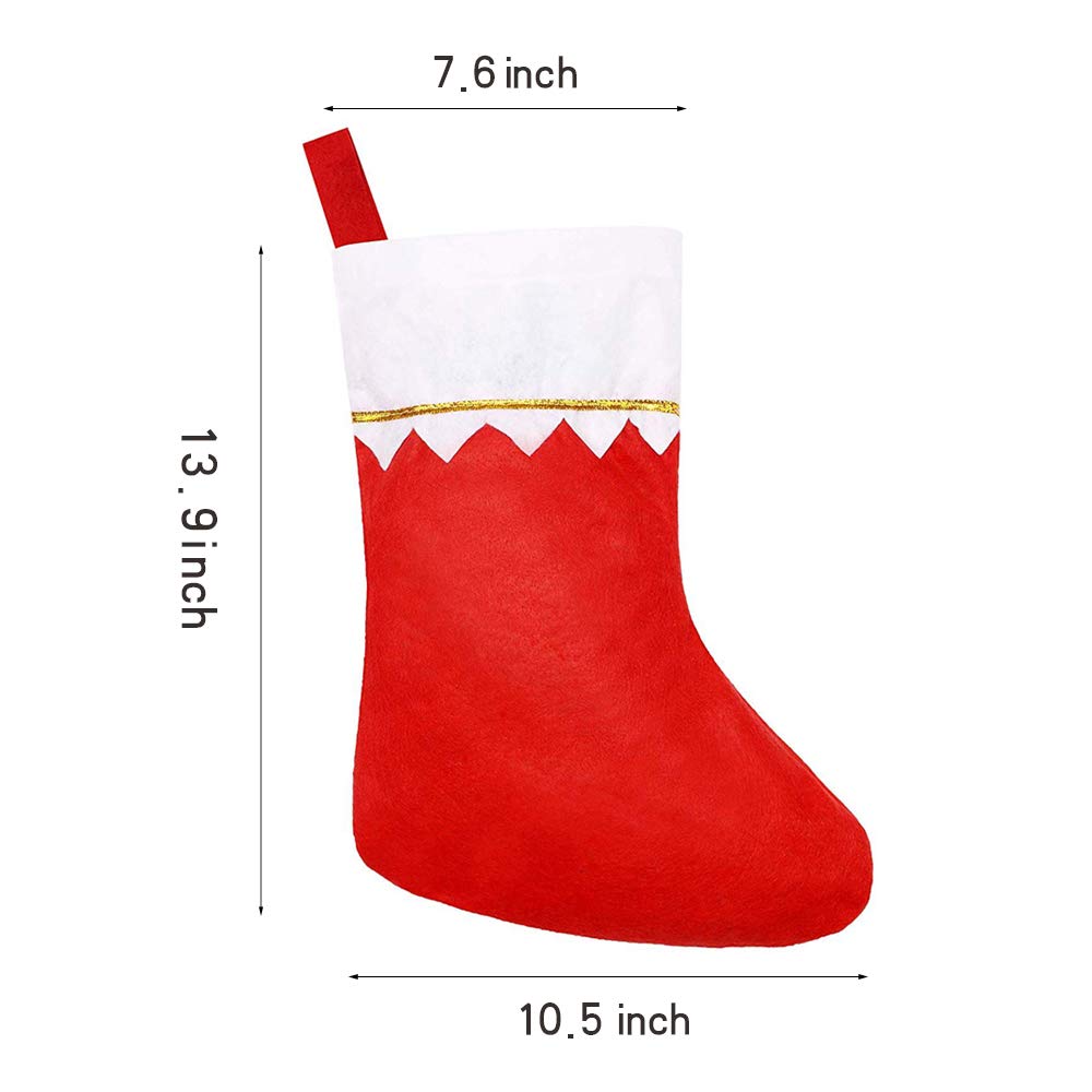 CCINEE 12pcs Felt Christmas Stockings for Christmas Fireplace Hanging Stocking Red Non-Woven Fabric with Golden Trim