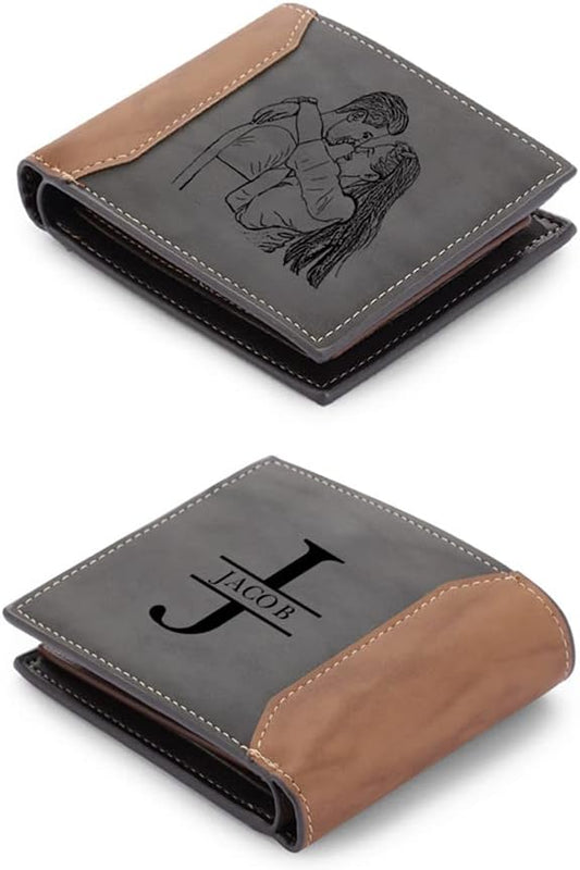 Custom Wallets for Men Personalized Engraved Leather Photo Wallet Dad Gifts for Fathers Day