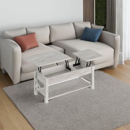 Rolanstar 47.2" Lift Top Coffee Table with Hidden Compartment, 2 Way Lift Top Coffee Table with Open Shelf & X Wooded Support, Farmhouse Center Table for Living Room, Grey