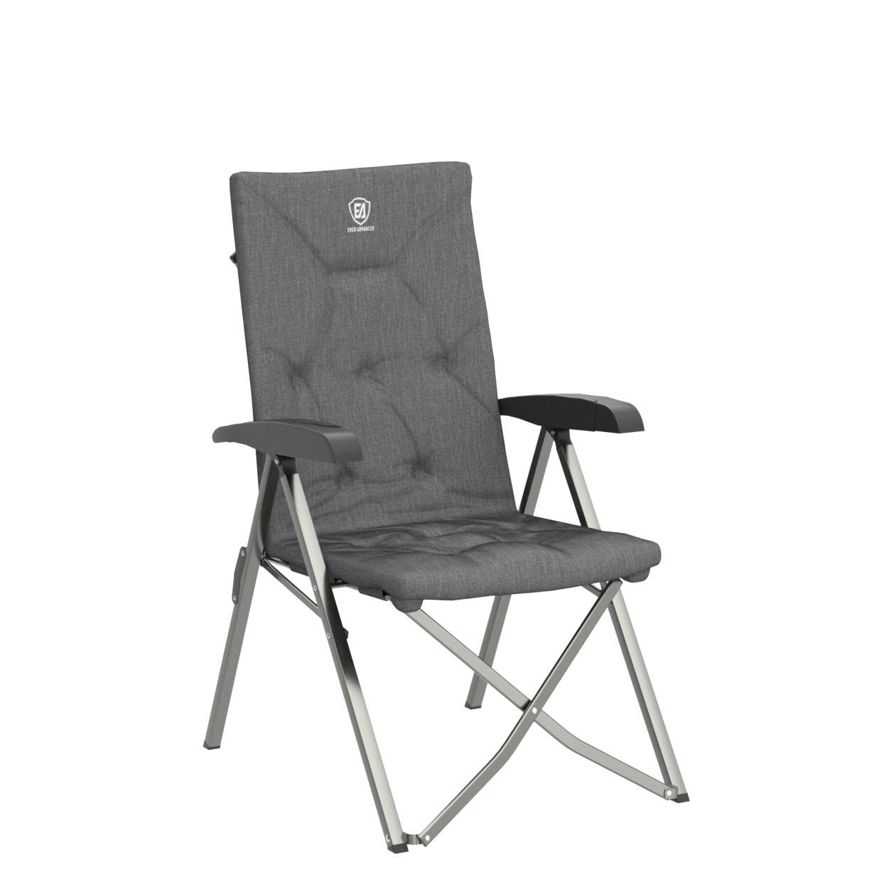 EVER ADVANCED Folding Camping Recliner Chair Fully Padded with Adjustable High Back Support Portable for Adults Patio Reclining Chair