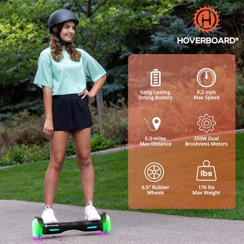 Trinity Max Hoverboard for Kids Ages 6-12, 6.5" LED Wheels & Music Speaker, Powerful Self Balancing Scooter for Kids Gifts, UL2272 Certified(Black)