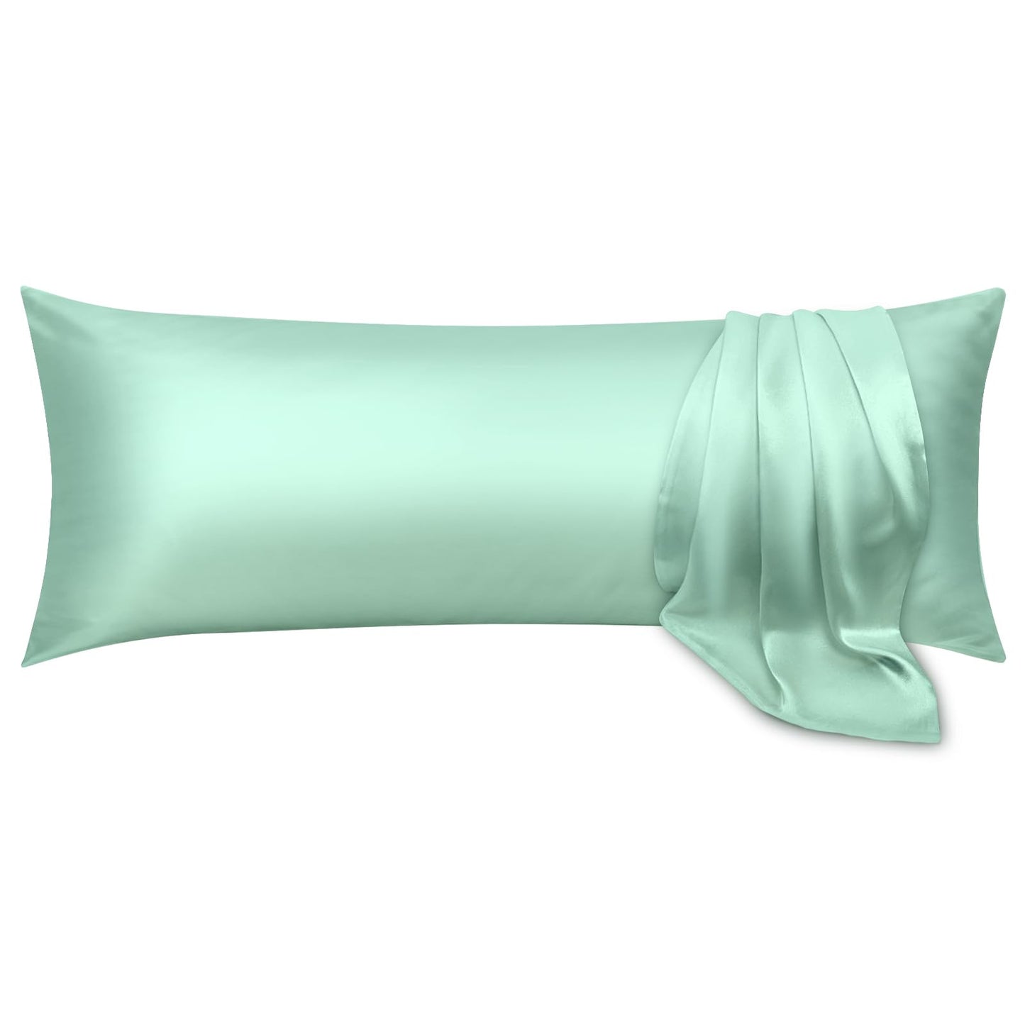 Cloele Stain Body Pillowcase-Green Breathable Smooth Body Pillow Cover with Envelope Closure,Silky Soft Cooling Long Pillowcase for Hair and Skin,21x 54inches