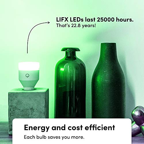 LIFX color, A19 1100 lumens, Wi-Fi Smart LED Light Bulb, Billions of colors and Whites, No bridge required, Works with Alexa, Hey Google, HomeKit and Siri multicolor (Pack of 2)