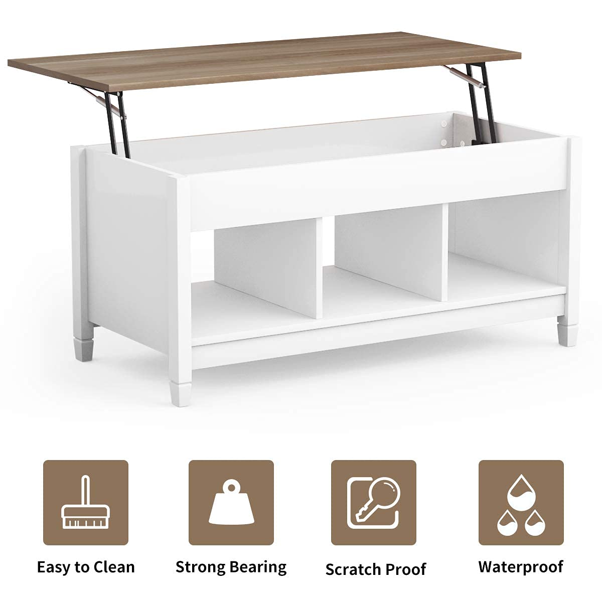 Tangkula Wood Lift Top Coffee Table, Modern Tea Storage with Hidden Compartment and Open Storage Shelf for Living Room Office Reception Room, Lift Center Table (White)