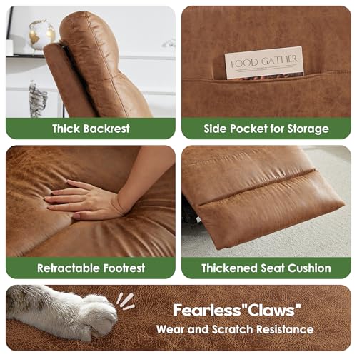 AYEASY Oversized Leather Recliner Chair with Phone Holder, Swivel Rocking Reclining, Ergonomic Lazy Boy Recliner Chair with Lumbar Support, Manual Glider Sofa Chair for Living Room, RV, Brown