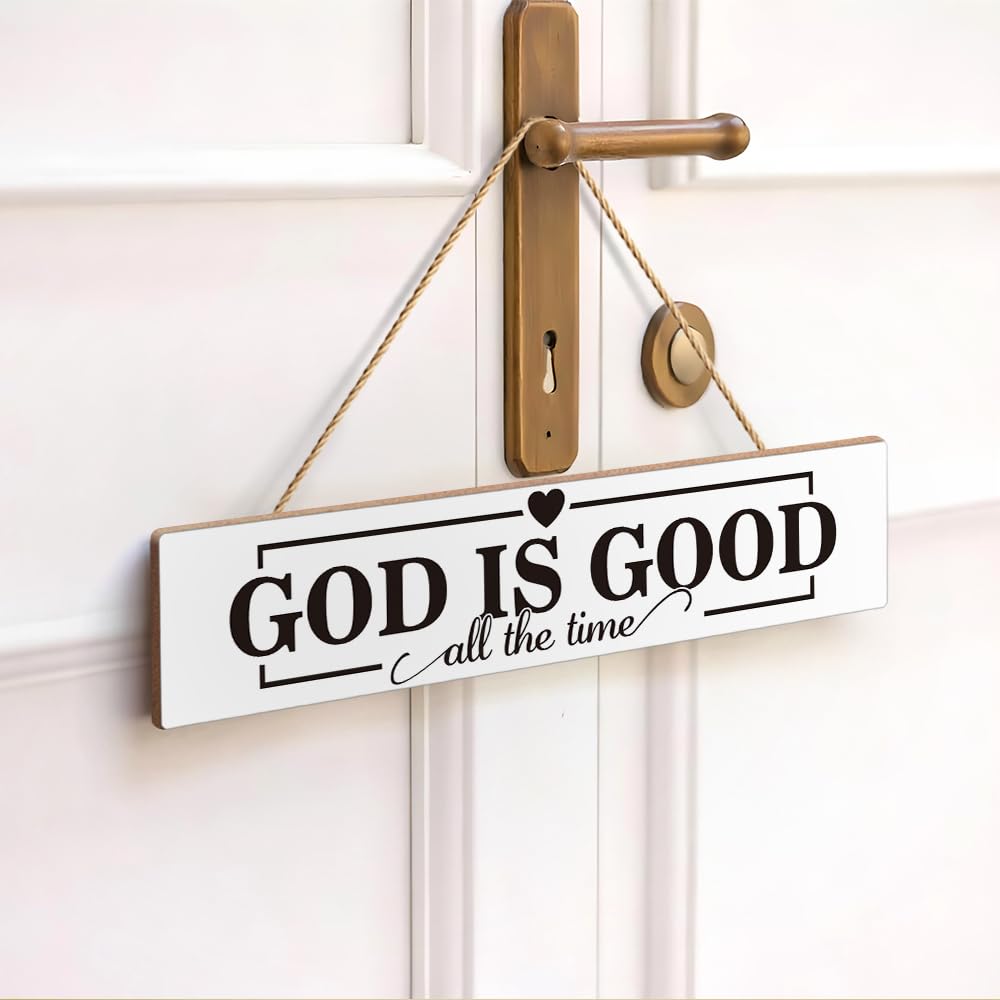 Gkodw God Is Good All the Time Wooden Hanging Plaque, Funny Wood Sign for Home Farmhouse Living Room, Christian Home Decor, Housewarming Gifts for Family, Religious Wall Decor Sign
