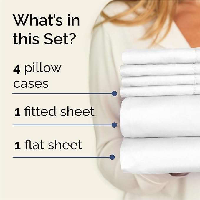 Queen 6 Piece Sheet Set - Comfy Breathable & Cooling - Ultra Soft Hotel Luxury Bedding Set w/ 8-16 Inch Deep Pockets - 1 Flat & 1 Fitted Sheet & 4 Pillowcases - Cozy, Wrinkle Free & Easy Care - White