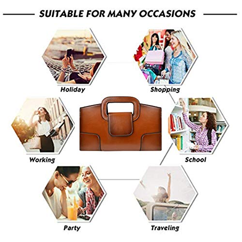 ZLMBAGUS Women Vintage Flap Tote Top Handle Satchel Handbags PU Leather Clutch Purse Casual Messenger Chain Shoulder Crossbody Bag Brown