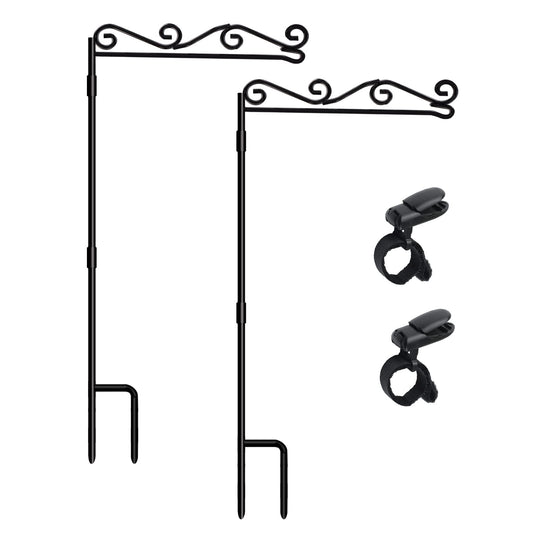 HOOSUN Garden Flag Stand, Premium Garden Flag Pole Holder Black Metal Powder-Coated Weather-Proof Paint, 37.8"H x 15.5"W for Outdoor Garden Lawn Without Flag