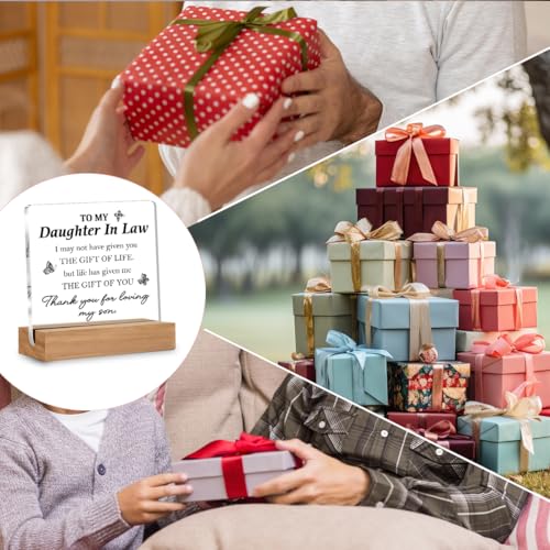 Daughter In Law Gifts from Mother, Birthday Anniversary Wedding Gifts To My Daughter In Law Decorative Desk Signs Acrylic Plaque, Christmas Engagement Gift