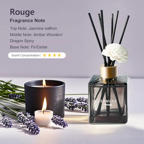 LEAMERR Reed Diffuser Set, 6.1 oz (180 ml) Rouge Scented Diffuser with Sticks Long-Lasting Home Fragrance Reed Diffuser for Home Room Office Bathroom Shelf Decor
