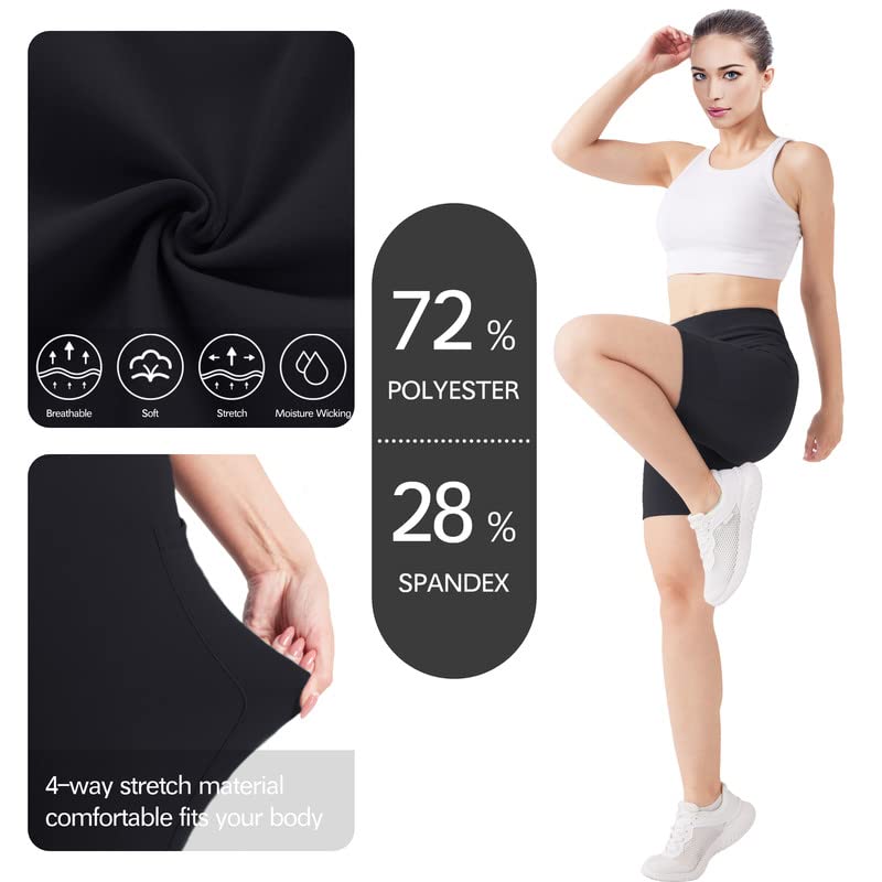 KOWBEAR Workout Shorts Womens Buttery Soft Spandex Biker Shorts High Waisted Gym Yoga Running Volleyball Short with Pockets Black L