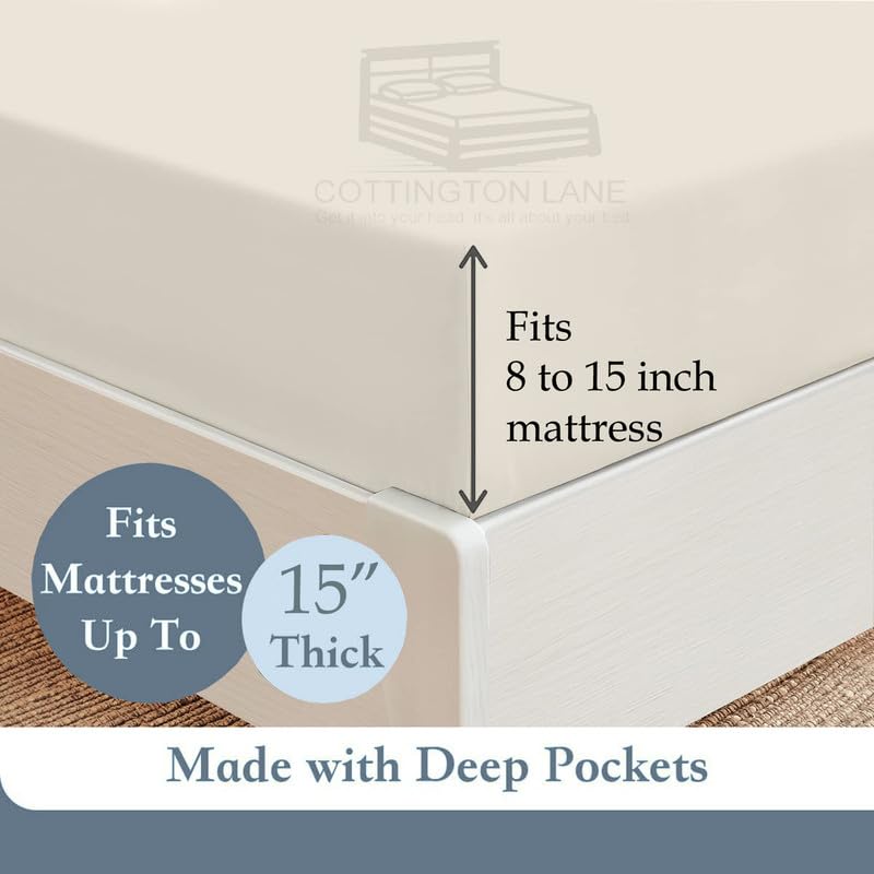 Cottington Lane 1 Piece Full Size Fitted Sheet Only, Premium Hotel Quality Brushed Microfiber 15 Inch Deep Pocket Bottom Sheet, Ultra Soft, Breathable & Durable, Ivory