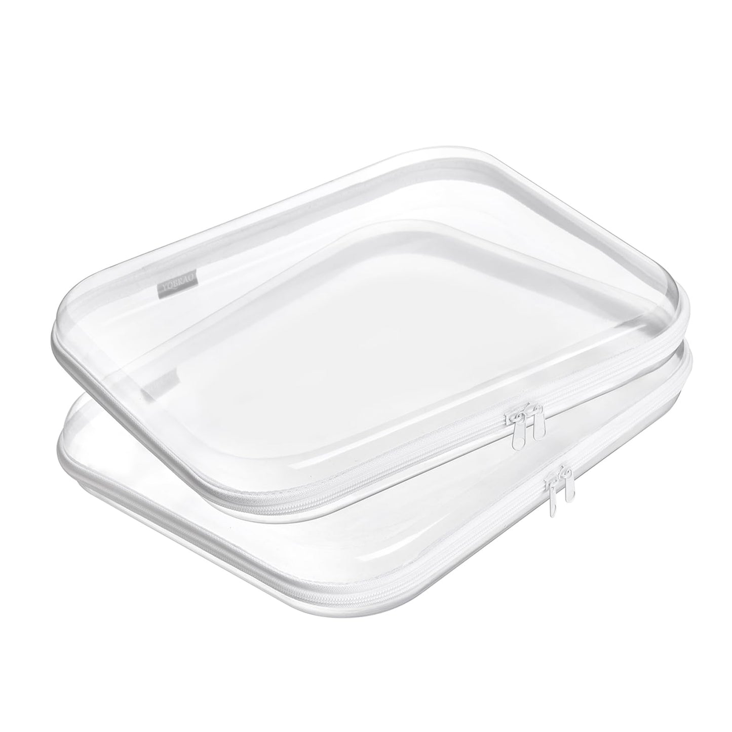 YQBRAO Hard Sided Clear Zipper Case for Storage- Professional-Grade Plastic Clear Zipper Pencil Case,Toy Storage Bins, Toiletry Pouch, Travel Organizer, Cosmetic Bag（White,2 Pack, L）