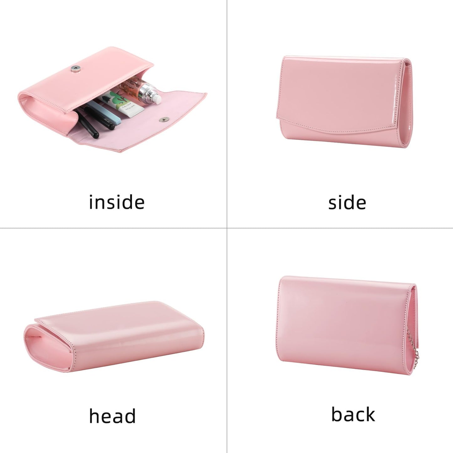 WALLYN'S Women Patent Leather Wallets Fashion Clutch Purses, Evening Bag Handbag Solid Color (Pink)