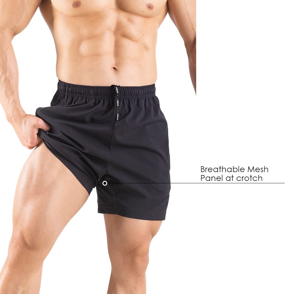 Gaglg Men's 5" Running Shorts 2 Pack Quick Dry Athletic Workout Gym Shorts with Zipper Pockets Black/Black,Small