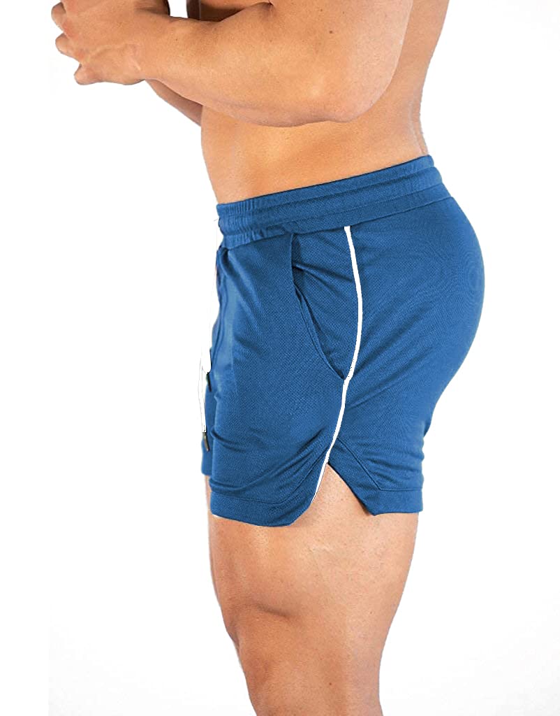 EVERWORTH Men's Athletic Shorts Gym Workout Short Shorts Casual Shorts Running Bodybuilding 5 Inch Inseam Shorts BlueBK US M
