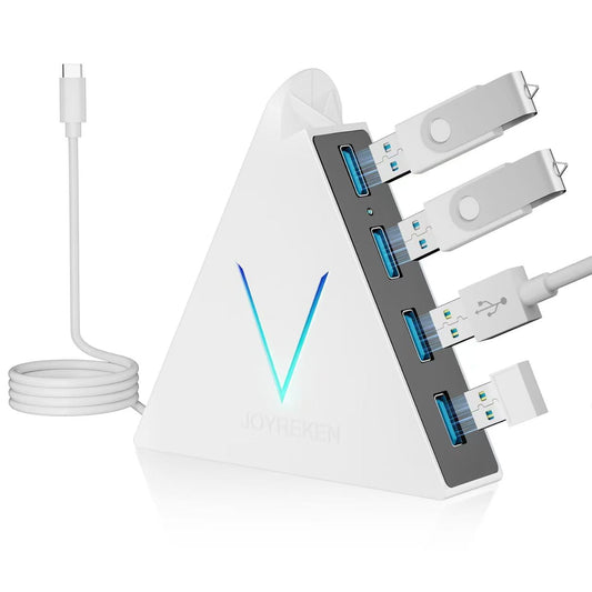 4-Port USB 3.0 Hub, FlyingVHUB Vertical Data USB Hub with 2 ft Extended Cable, for Mac, PC, Xbox One, PS4, PS5, iMac, Surface Pro, XPS, Laptop, Desktop, Flash Drive, Mobile HDD(Pink)