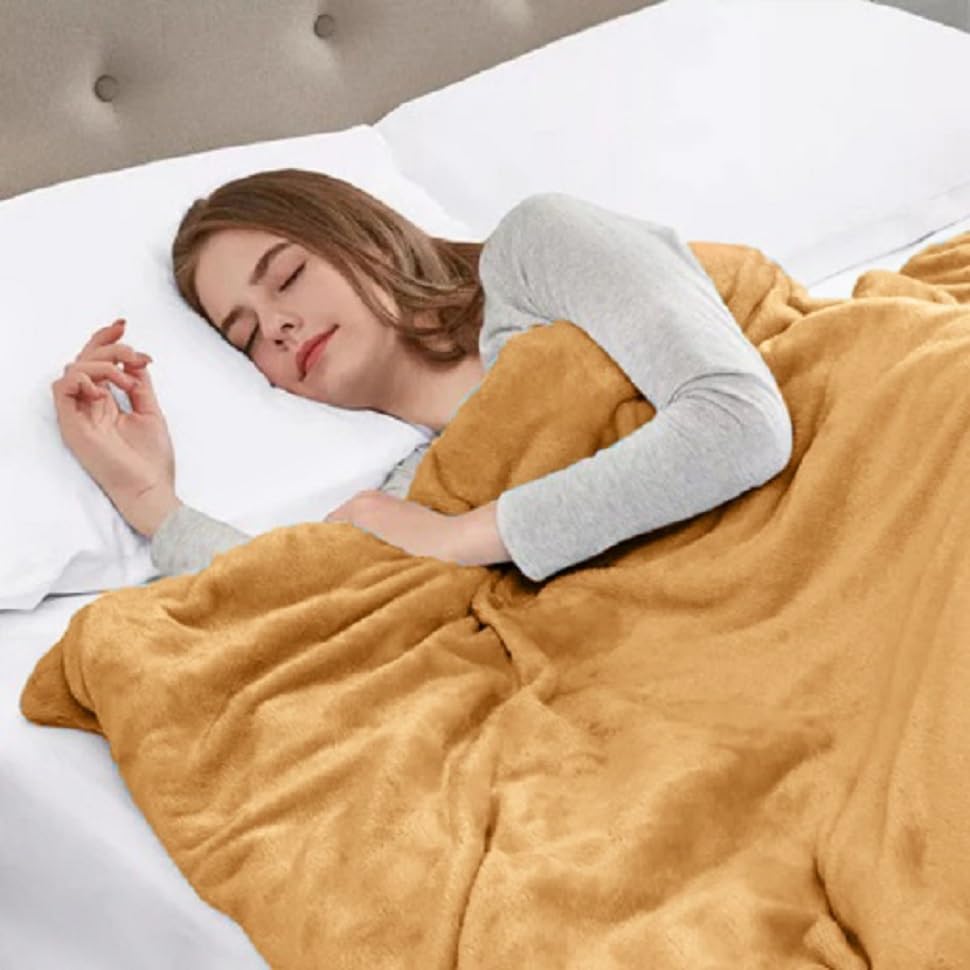 Soft Queen Size Blanket All Season Warm Fuzzy Microplush Lightweight Thermal Fleece Blankets for Couch Bed Sofa,90x90 Inches,Camel