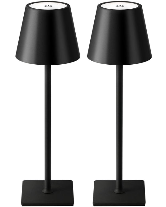 KDG 2 Pack Cordless Table Lamp,Portable LED Desk Lamp, 5000mAh Battery Operated, 3 Color Stepless Dimming Up, for Restaurant/Bedroom/Bars/Outdoor Party/Camping/Coffee Shop Night Light(Black)