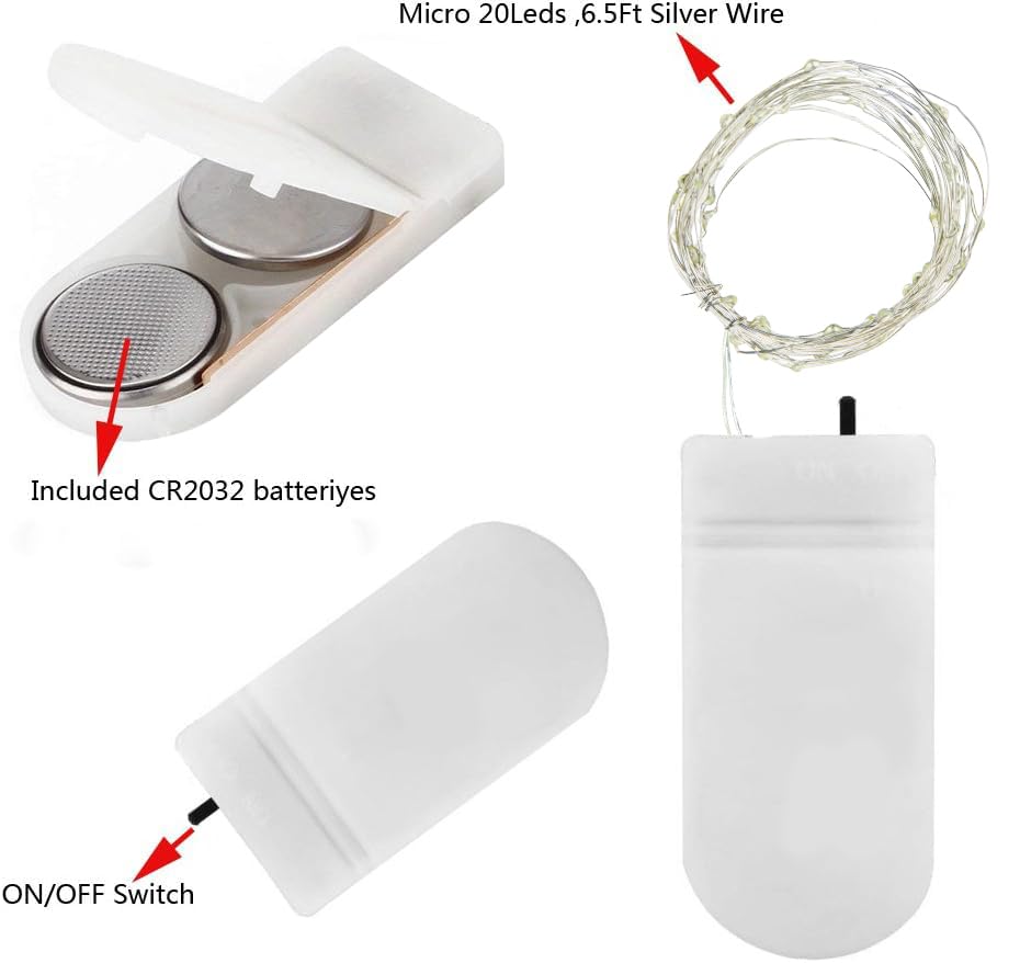 BXROIU Fairy Lights CR2032 Battery Operated,6.6Ft/2Meter 20 LEDs Micro Silver Wire String Lights for Bedroom Christmas Party Wedding Decoration (Warm White, 6 Pack)