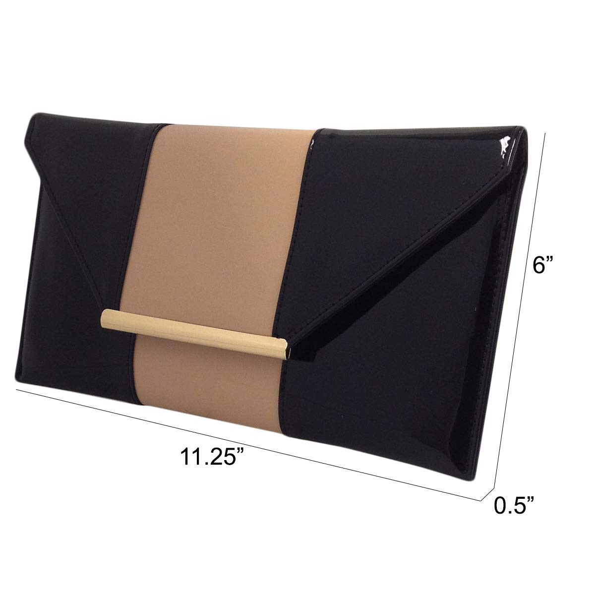 JNB Patent Color Block Envelop Clutch, Taupe/Black