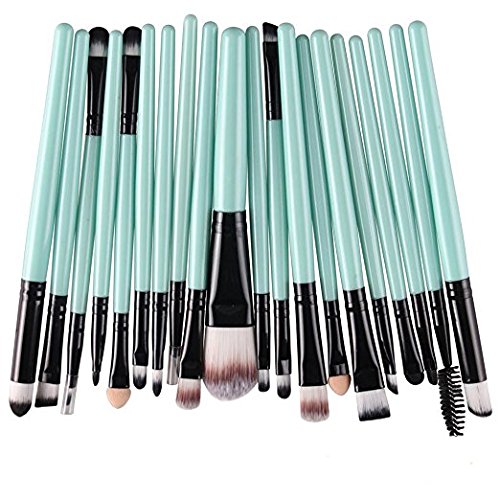 KOLIGHT 20pcs Cosmetic Makeup Brushes Set Eyeshadow Lip Brush for Beautiful Female (Green+Black)