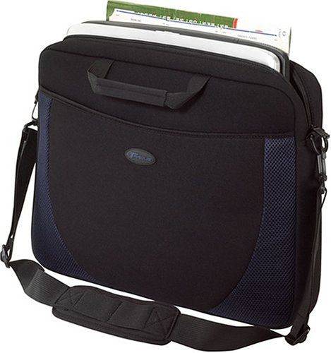 Targus Neoprene Slipcase Sleeve with Shoulder Strap for 17-Inch Laptops, Black with Blue Accents (CVR217)