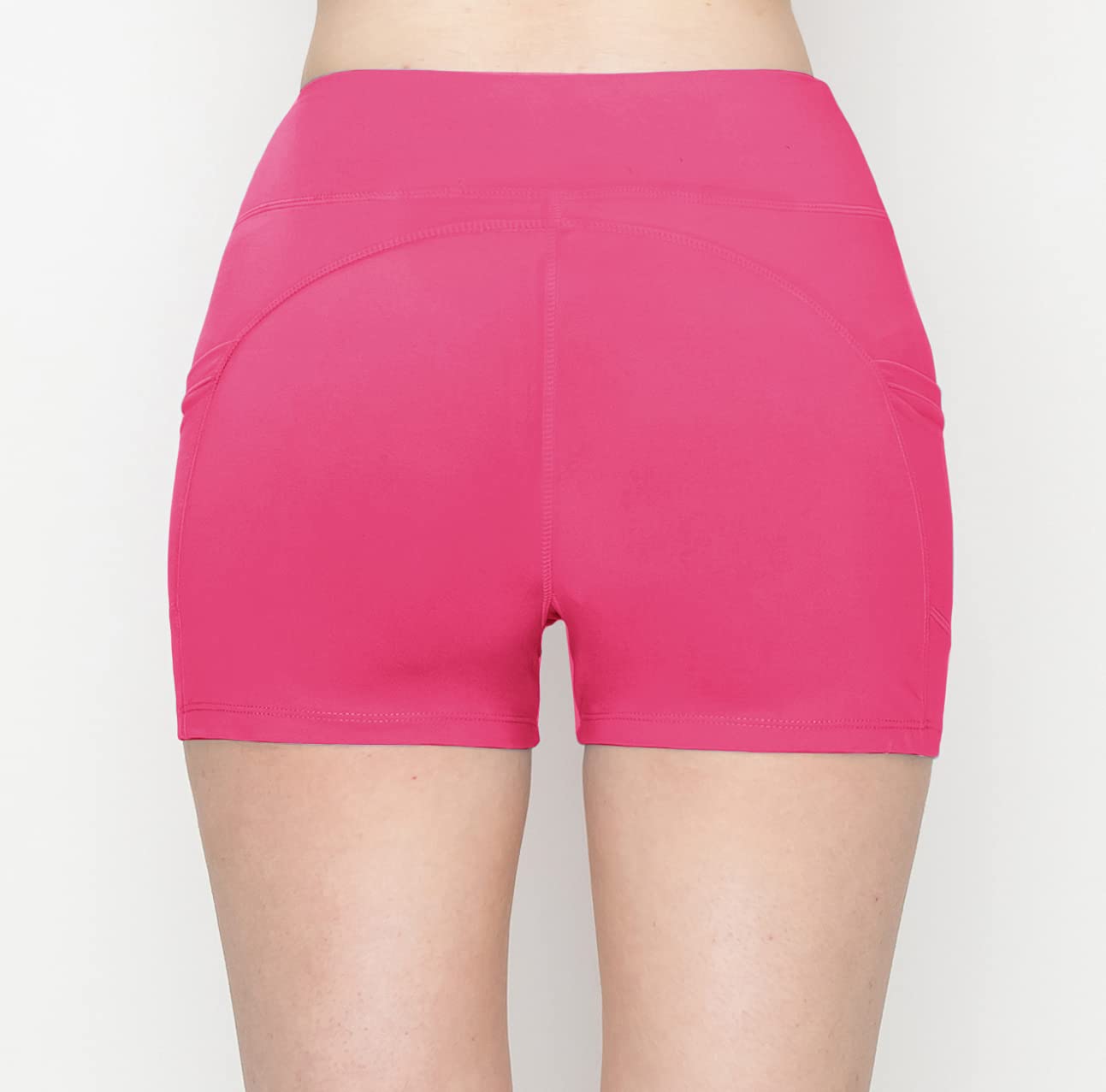 ALWAYS Women's 3" Yoga Shorts - Premium Soft Tummy Control Workout Stretch Solid Leggings Pants with Pockets Fuchsia M