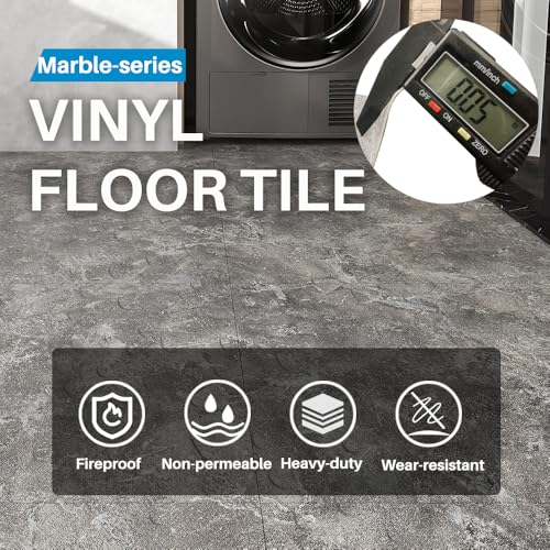 Chic Stone Vibe Underfoot – Peel and Stick Flooring Tiles, Upgraded 12"x12" Thick Vinyl Grey Tones Floor Tiles Waterproof, Residue-Free DIY for Instant Ambiance (12 Tiles)