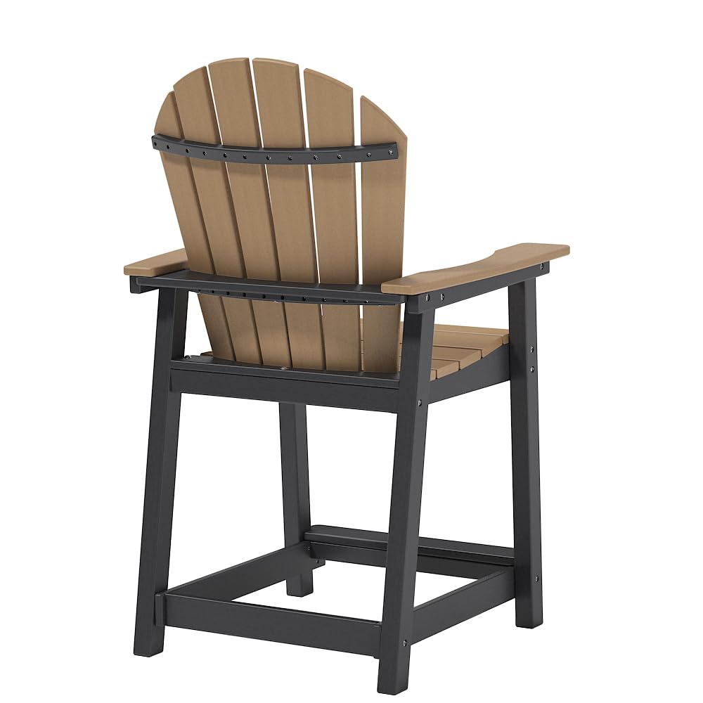 OTSUN Outdoor Tall Adirondack Chairs Set of 2, Patio Bar Stool Chair with High Back, 400lbs, Widened Arms, All-Weather Balcony Chair for Backyard, Garden, Yard - Black Brown