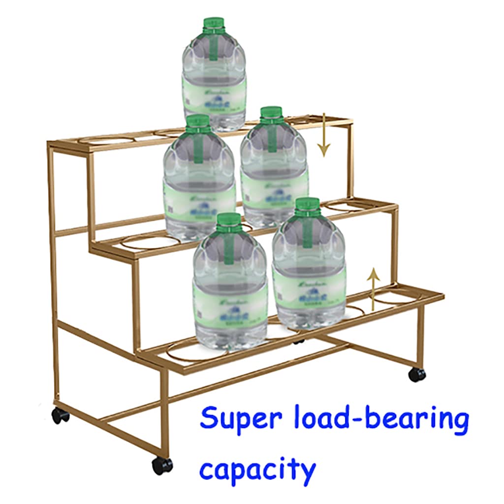FKKPRVAX Flower Display Stand with 12pcs Bucket,Heavy Duty Plant Stand with Wheels,33in Tall Flower Cart 3 Tier Flower Shelf for Florist Garden Patio (Gold+White Pot)